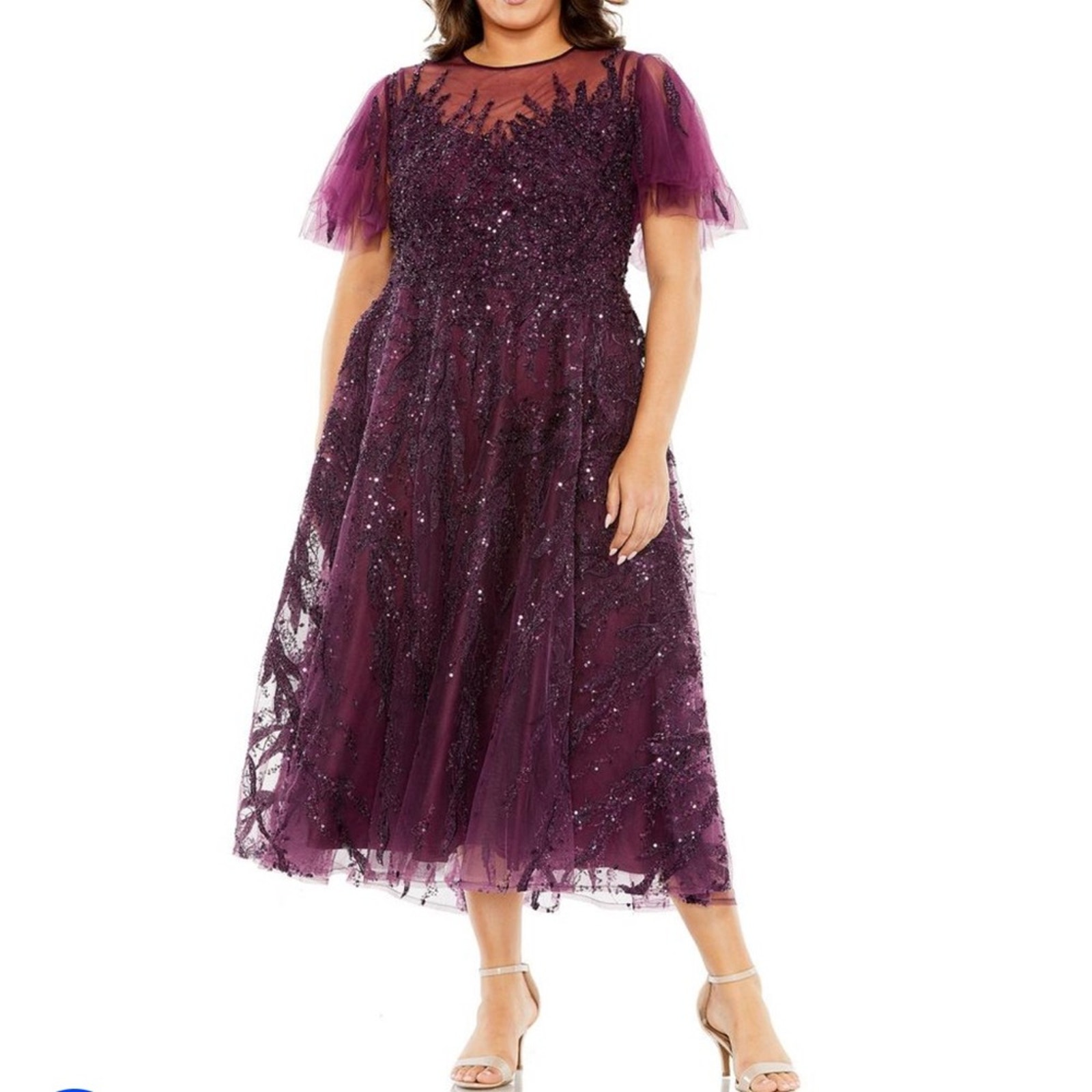 Mac Duggal Purple High Neck Flutter Sleeve A Line Embellished Dress 20477 Sz 14w